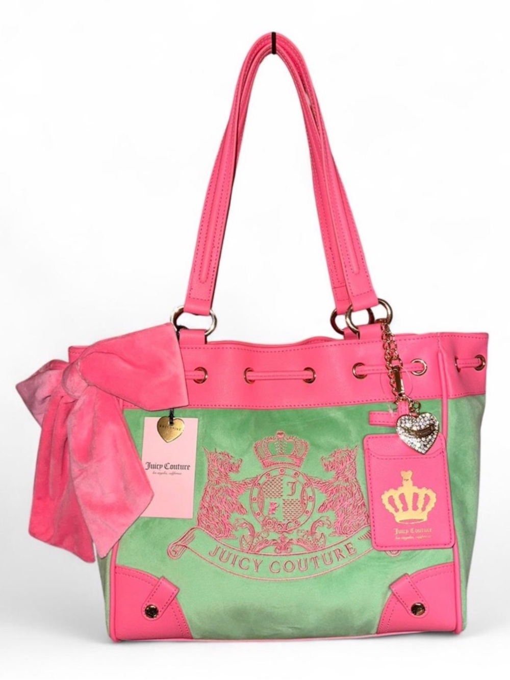 Juicy Couture “Classic Scottie Dogs” Daydreamer Tote, green/pink